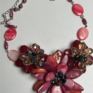 Elegant Floral Statement Necklace in Pink and Red